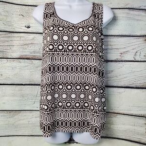 Cato Woman Brown & White Sleeveless Top Keyhole Back Geometric Print Size 26/28W